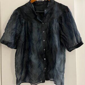 Decker Women's Short Sleeve Sheer Button Down Blouse size M